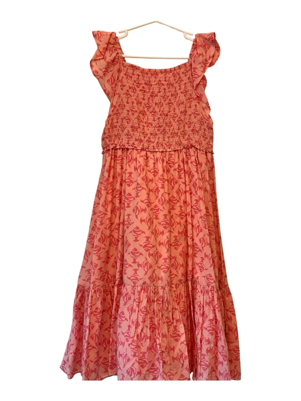 J Crew Crewcuts Girls' Pink smocked ruffle dress Fish Print Size 8
